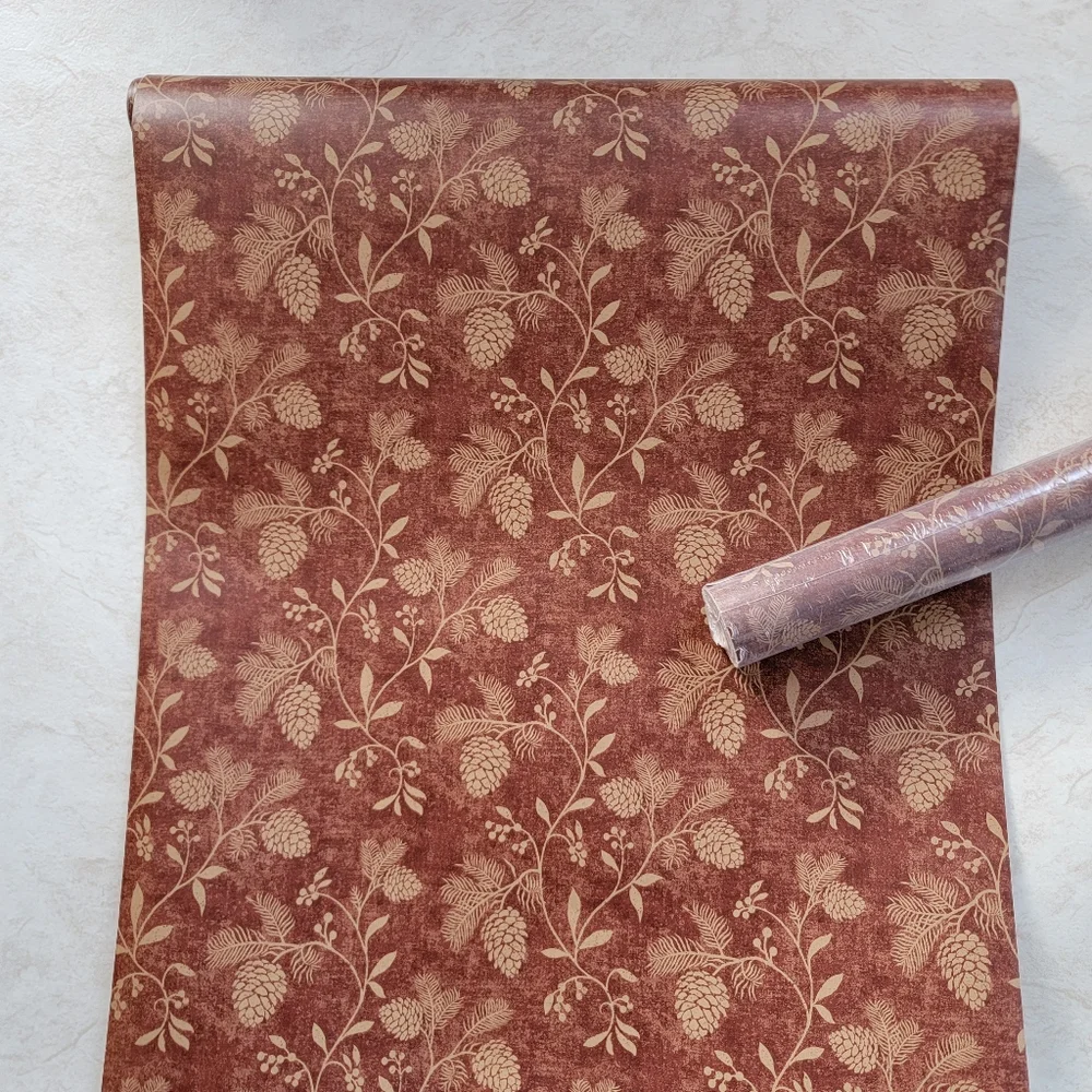 Wallpaper Red & Beige Pinecone Lodge Rustic